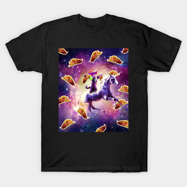 Rave Space Cat On Unicorn - Taco T-Shirt by Random Galaxy